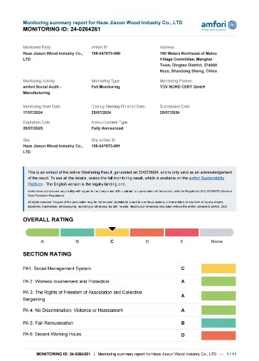 BSCI Social Audit Compliance Report for Jiaxun Wood Industry BSCI Social Audit Compliance Report for Jiaxun Wood Industry