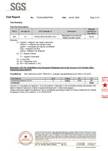 SGS Quality Inspection Report for Birch Wood Utensils - Food Safe SGS Quality Inspection Report for Birch Wood Utensils - Food Safe